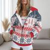 Womens Oversized Hooded Zip-Up Sweatshirt With Christmas Print Plus Size Long Sleeve Casual Top