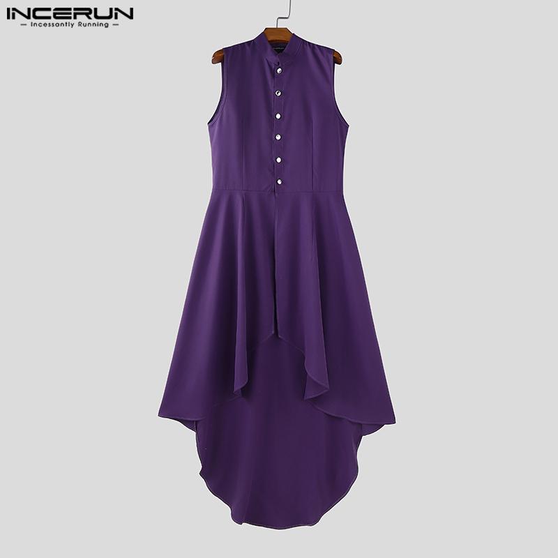 INCERUN Herren Stehkragen Ärmellos Unregelmäßig Lang Plissiert Westen Tops