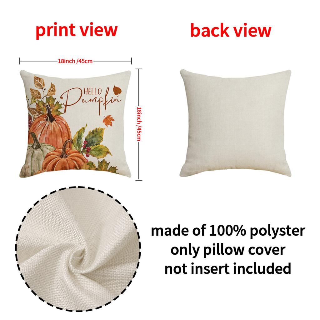 Thanksgiving Pillow Covers,Pumpkin & Autumn Leaf Design, Soft Flannel Sofa Cushion Covers for Home Decor,45x45cm, No Pillow Insert