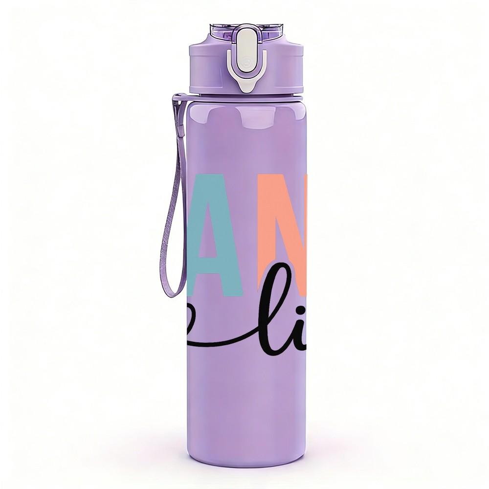 1PC Nana Life Heart Cursive 750ml Color Plastic Sports Water Bottle Leakproof Flip Straw Lid Suitable for Sports Office Home Use