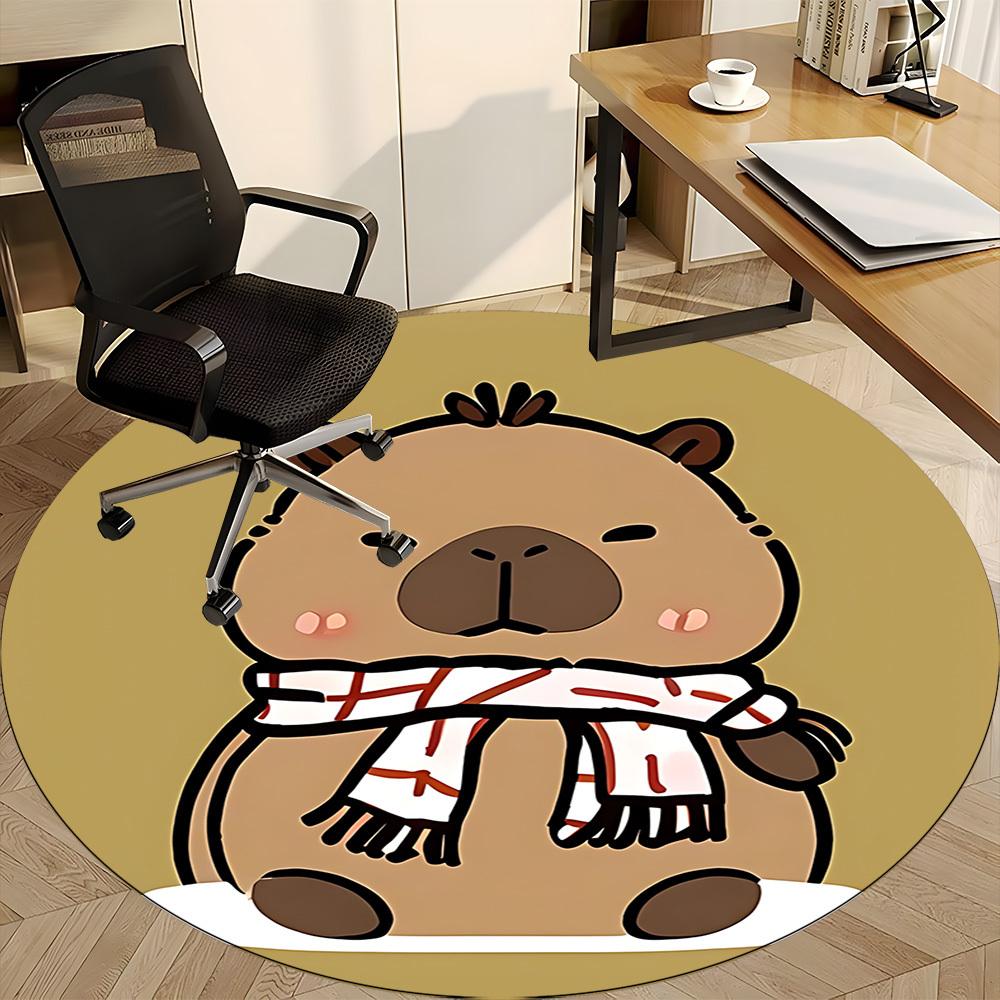 1pc Winter Scarf Capybara Carpet for Office Non-Slip, Round Carpet, Soft & Comfortable, Carpet for Office, Lightweight Round Floor Mat