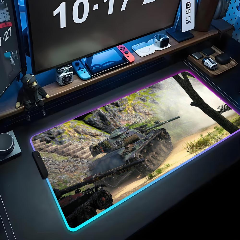 World of tanks Tappetino per Mouse RGB Tappetino per Mouse da Gioco Grande Tappetino LED Tappetino per Scrivania PC Tappetino per Mouse Luminoso Tappetini Grandi per Tastiera Tappeto da Tavolo Con
