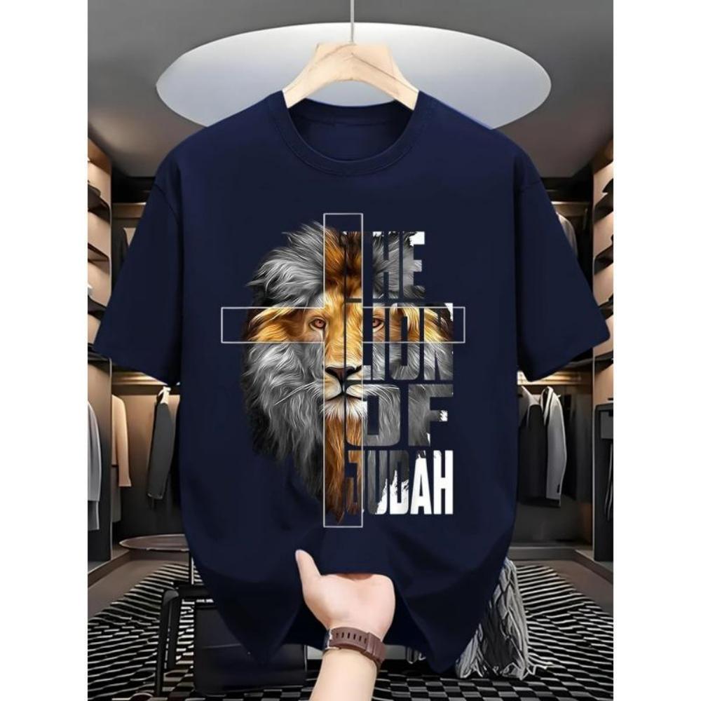European Sizes Men s Lion of Judah T-Shirt - Ethiopian Cultural Symbol with Hebrew Lettering S чёрный