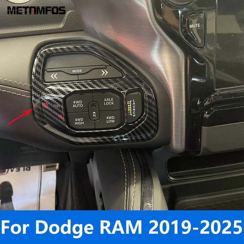 For Dodge RAM -2024 2025 Carbon Fiber Four Wheel Drive Switch Button Cover Trim Sticker Interior Accessories Car Styling