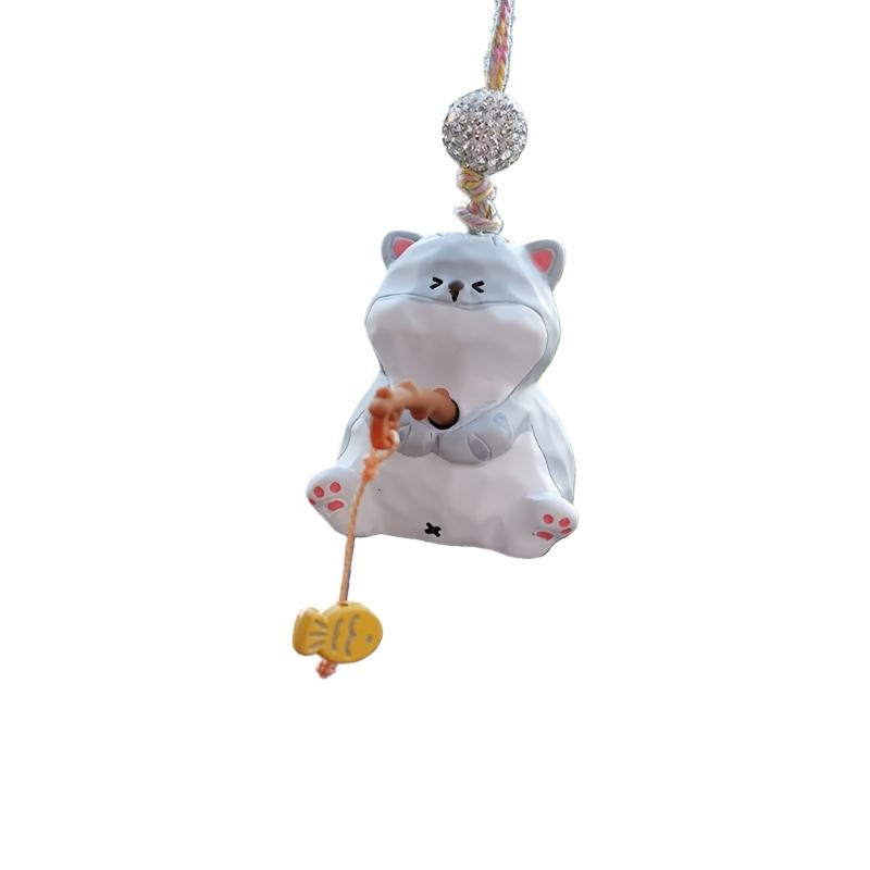 Fishing Cats Car Rear View Mirror Pendant Hanging Ornament Car Decoration Funny Car Interior Decors Gift for Women Men