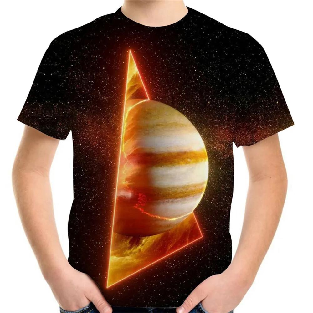 Summer 2-12y Children 3D Clothing Planet Earth Moon Galaxy Print Kids Baby Fashion T Shirt Boys Girls Birthday Tee Fashion Tops