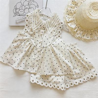 Girls' Polka Dot Flower Collar Doll Top & Shorts Set - Summer 2026 Trendy Two-Piece