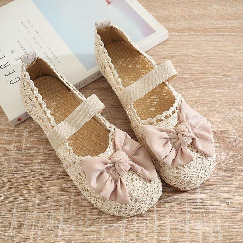 2025 summer new old north cloth shoes women's bow hole hollow maternity shoes fisherman shoes Doudou women's single shoes