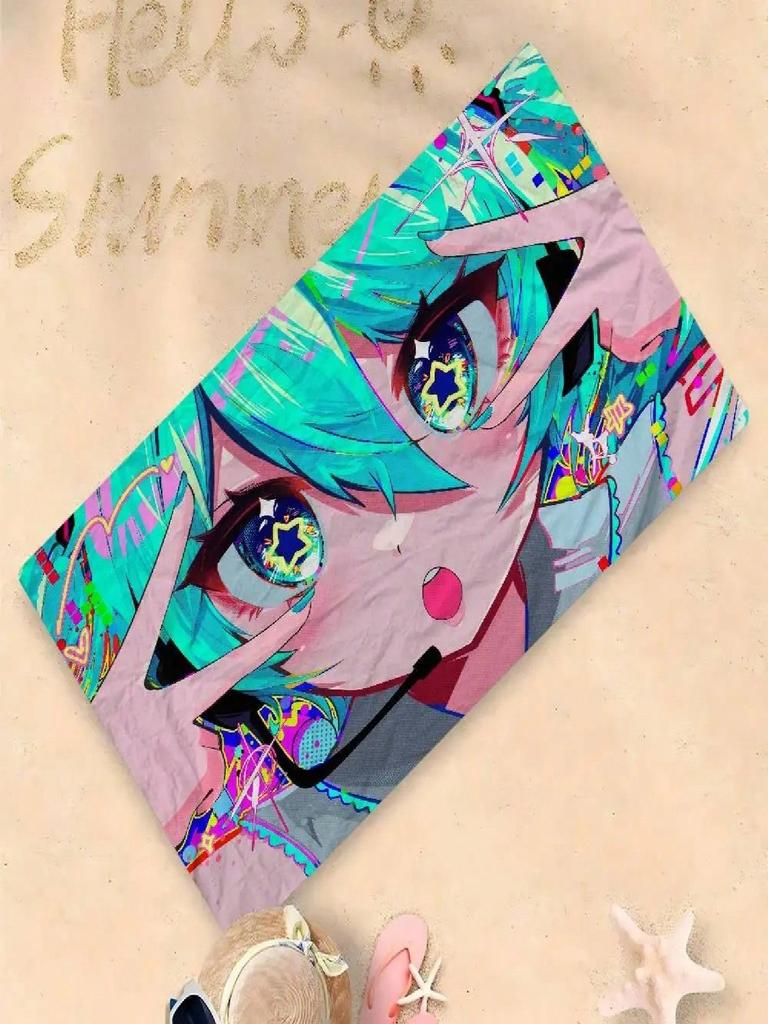 Cute Hatsune Miku Microfiber Beach Towel Quick Dry Super Absorbent Oversized Printing Pool Towel