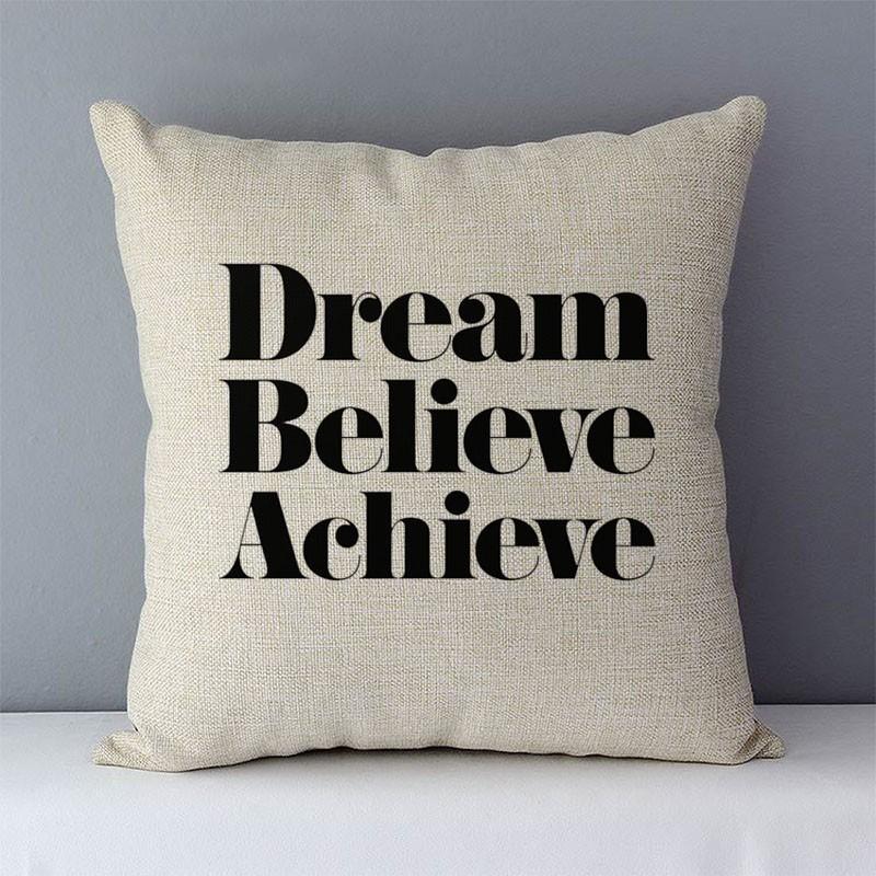 Short Plush Material Pillowcasedream Believe Achieve Letters Printed Quality Cozy Cushion Cover Home Decorative Pillows Square