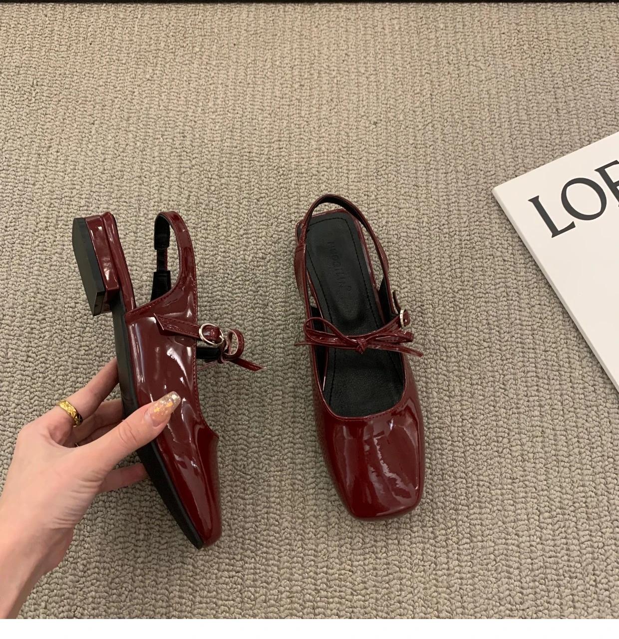 Новые осенние балетки на низком каблуке с бантом и неглубоким вырезом женские туфли Мэри Джейн женские туфли De Mujer 35 вино красного 2429₽