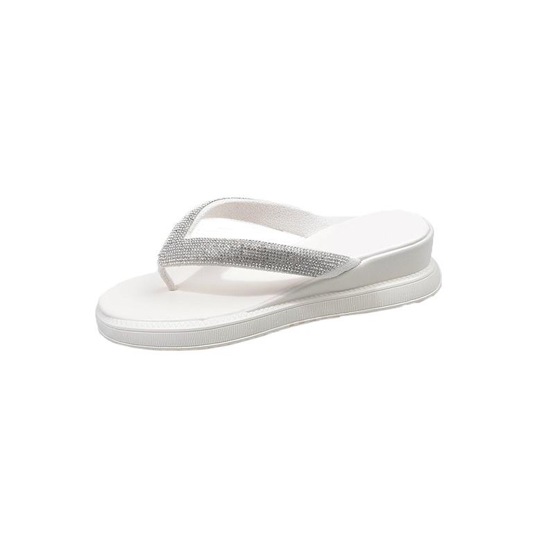 Large size flip-flops 2025 new summer slope heel cool slippers fashionable rhinestone outer wear toe slippers women