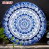 Vintage Blue Floral Metal Wall Art, Round Flower Still Life, 7.8, Frameless Living Room Decor