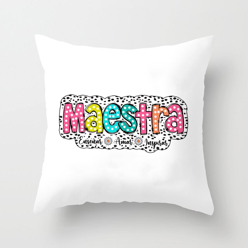 Spanish Teacher Rainbow Pillow Cover Teacher s Office Decoration Cushion Cover Back To School Maestra Thanks Gifts 450 450mm 1130₽