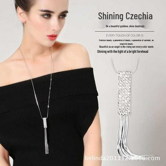 

Корейський стиль блакитний кришталевий круглий кулон намисто - Елегантне, універсальне, довгий ланцюжок для светра для жінок, ідеально підходить для осені/зими