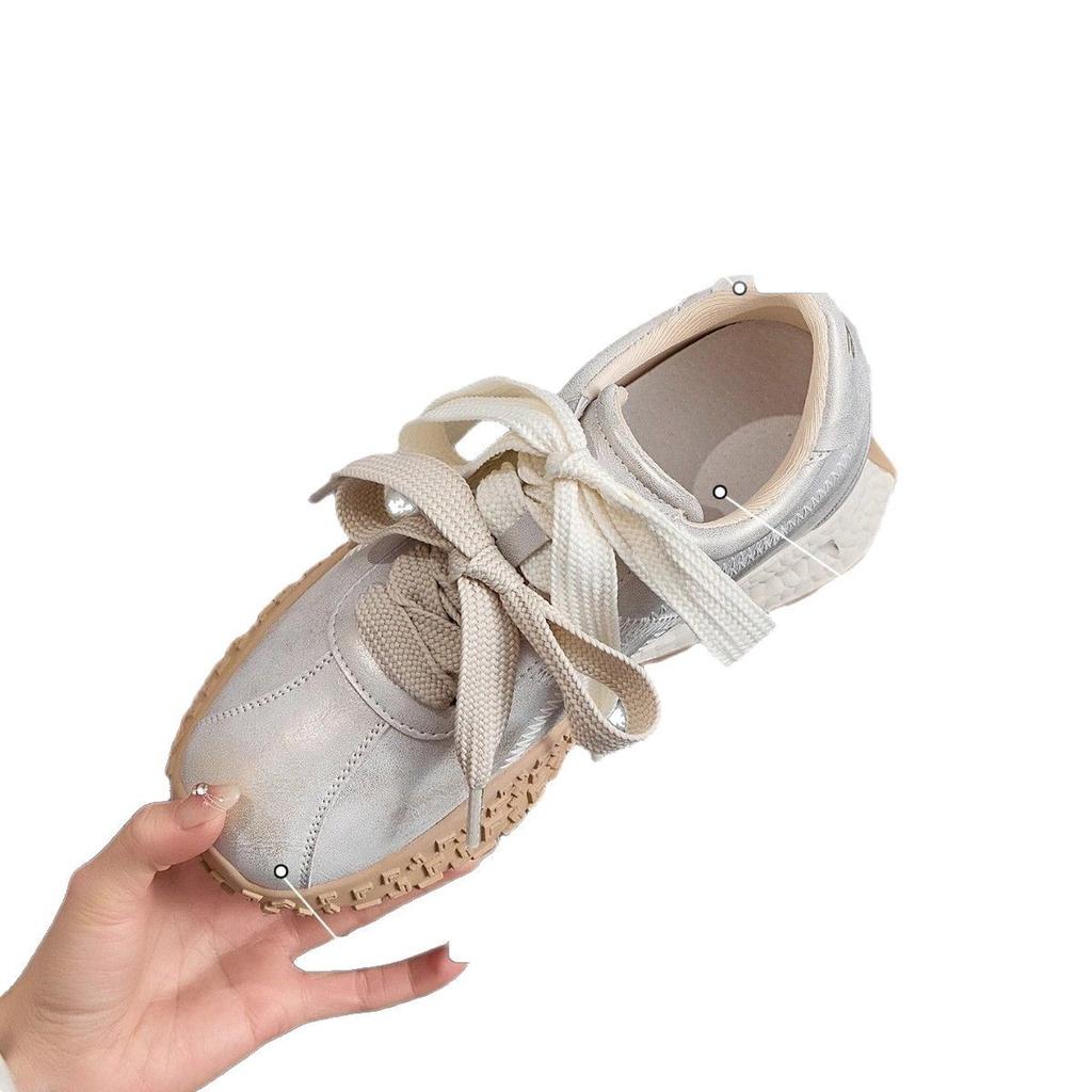 7CM Inner Height Increase Soft Leather German Training Shoes Small Thick-soled Casual Versatile Forrest Gump Shoes Pair of Shoelaces Sports Dad Shoes