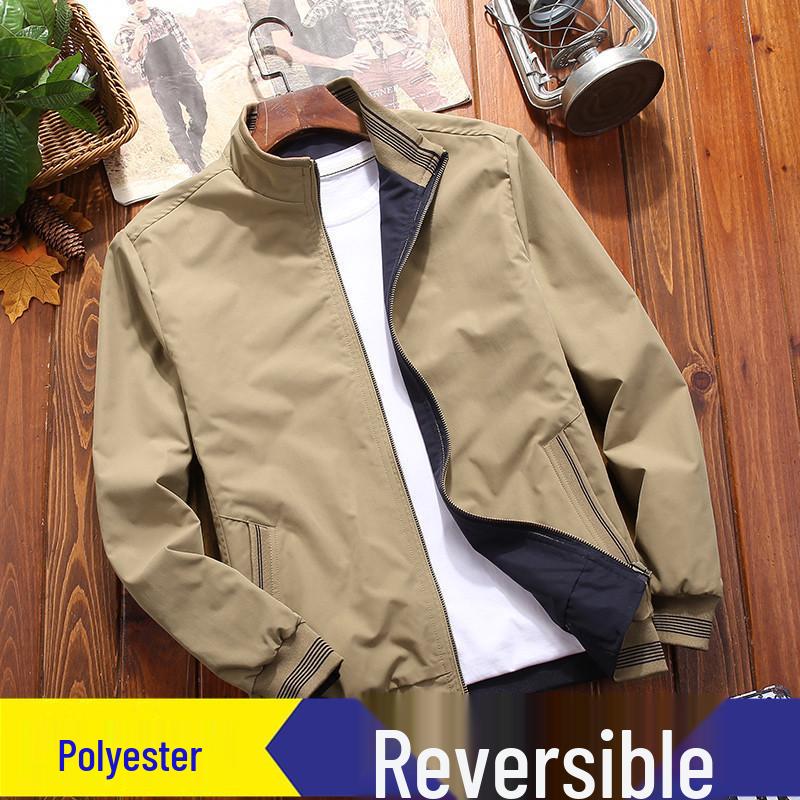 Men's Reversible Stand Collar Jacket for Spring and Autumn - Casual Style for Middle-aged and Elderly