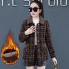 Women's Winter Plaid Woolen Coat With Fleece Lining Casual Lapel Button Jacket