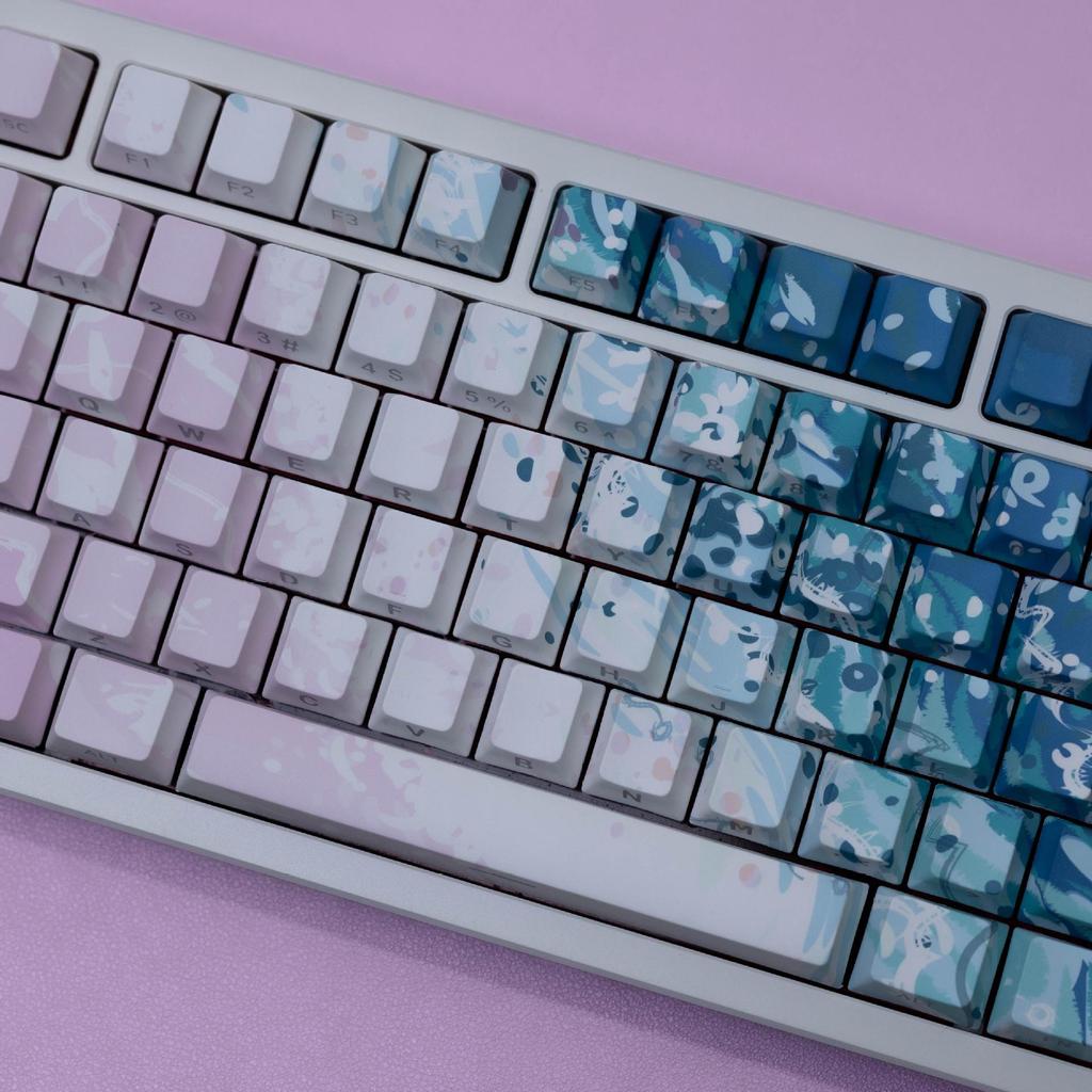 JCM Pink Sand Doubleshot PBT Keycap Set with Korean, Russian, and European Layouts - Side-lit Design.