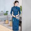 Purple Vintage-Inspired Long Sleeve Qipao Dress Women Slim Fit Wear Stand Collar Design