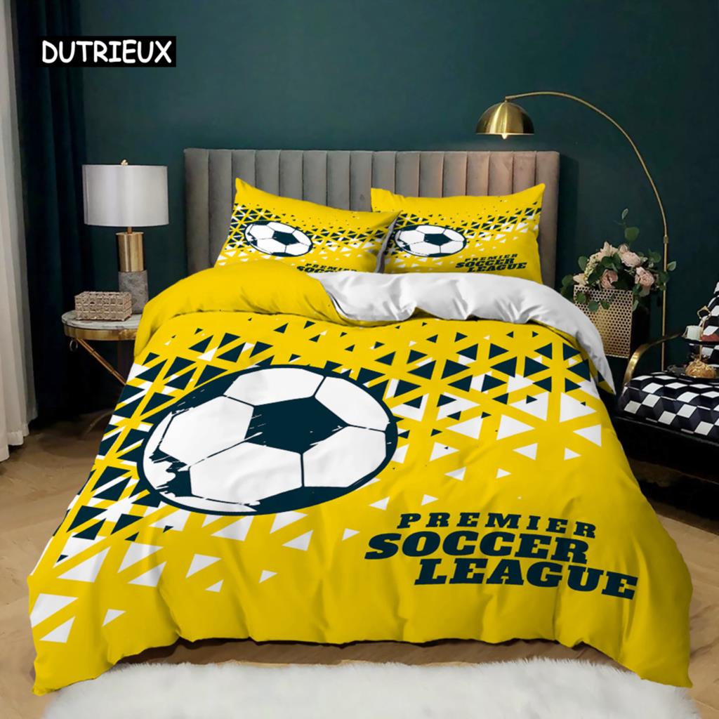 Football Black White Duvet Cover Soccer Goal Soft Bedding Set Polyester Sports Competitive Theme Ball Games for Teens Boy Decor