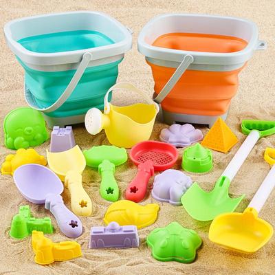 Folding Bucket Beach Toy Set for Kids: Sand Play, Digging Tools & Shell Collecting
