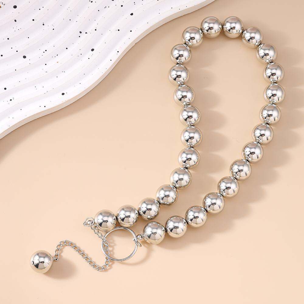 Fashion Silver Ball Beads Necklaces for Women Girls Handmade Beaded Choker Necklace Hip Hop Punk Jewelry Gifts