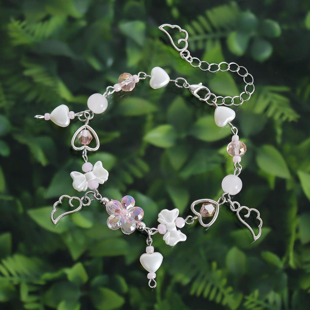Acrylic Heart Bowknot Bracelets for Women Aesthetic Tassels Handchain Stylish Wristband Jewelry for Fashion Individuals