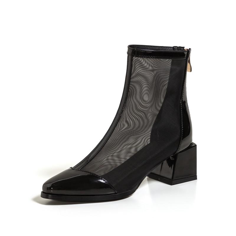 Women's high-heeled net boots spring and summer new thick-heeled large-size splicing cool boots