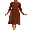 Fashion Women Solid Color Summer Dress Plus Size Cross Border African Dress Pleated Three Quarter Sleeves