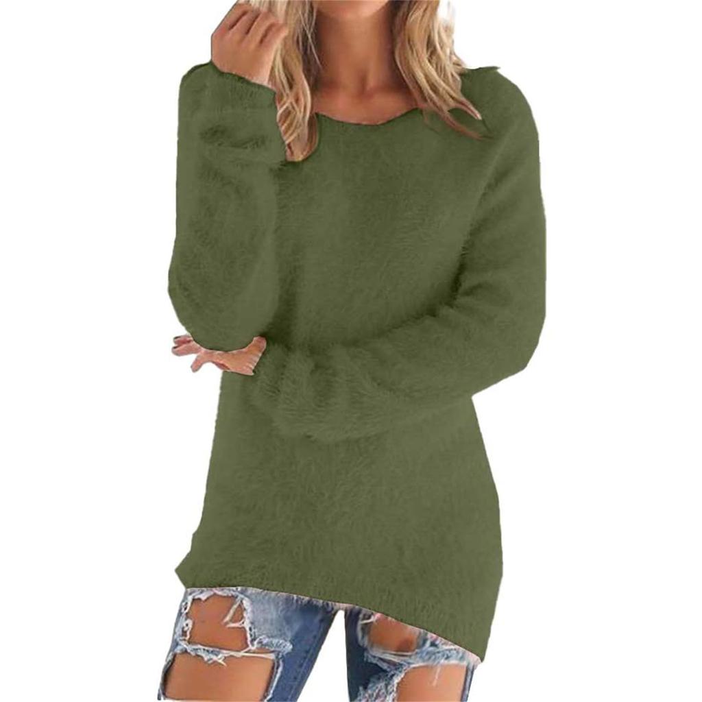 Womens Cute Sweaters Casual Crewneck Fleece Pullover Long Sleeve Thermal Soft Fuzzy Sweater Winter Clothes