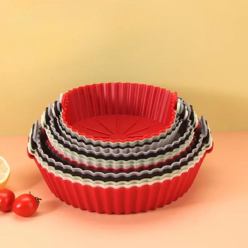 Air Fryer Silicone Pot Basket Tray 17/20/23cm Round Square Airfryer Reusable Silicone Air Fryer Liners Food Safe Non Stick