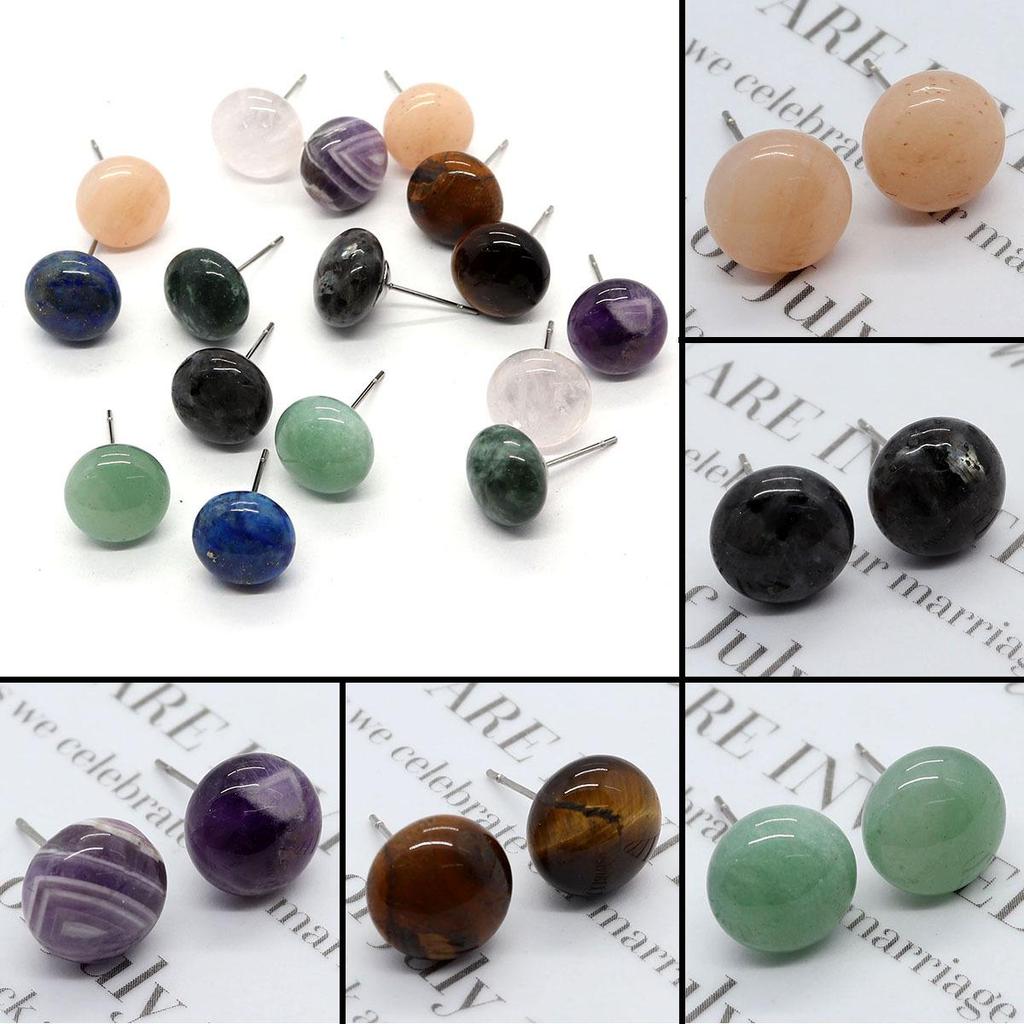 Natural Stone Green Aventurine & Amethyst Stud Earrings with Tiger Eye - Exclusive Jewelry Collection