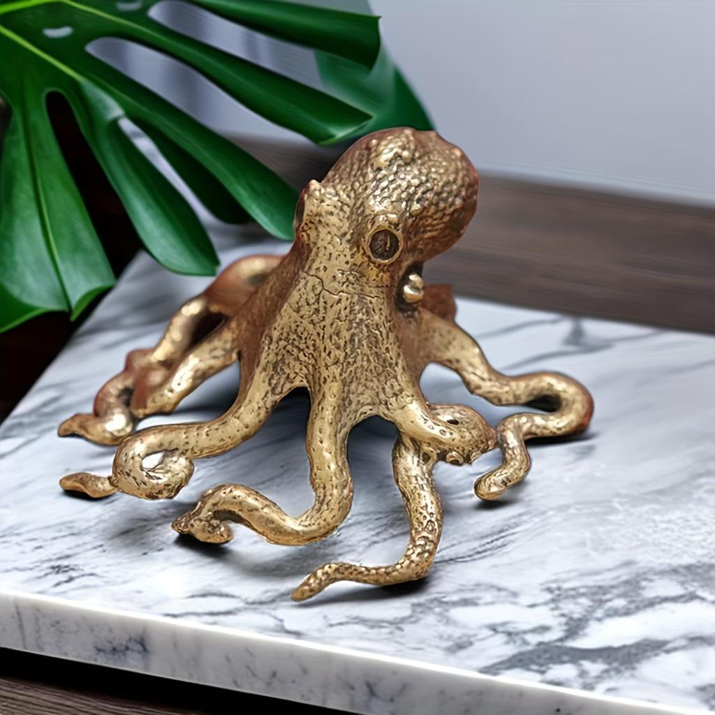 Bronze Octopus Tea Pet Ornament - Solid Handheld Desktop Decor & Gift
