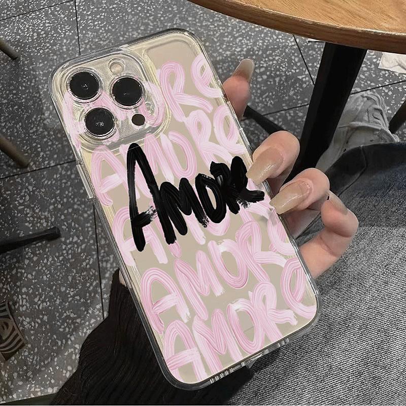 Amore-Love Romantic Soft TPU Phone Case For IPhone 17 16 16E 15 14 13 12 11 Pro Max XR XS Max 7 8 Plus Cute INS Cover Fundas