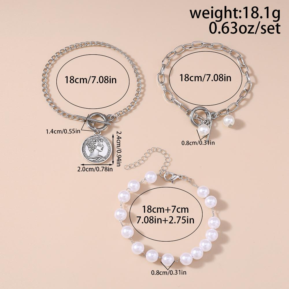3pcs Delicate Pearl Bracelet Vintage Portrait Bracelets Chain for Women Girls Handmade Jewelry Gifts