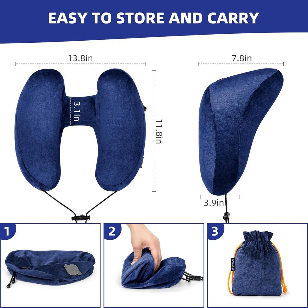 Outdoor Travel H-type Inflatable Airplane Neck Pillow, Washable Cover Travel Pillow, Inflatable Airplane Pillow for Neck Support,