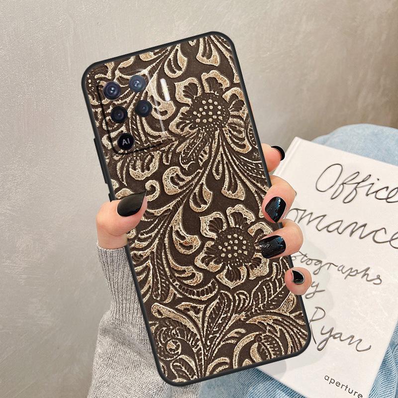 Brown Hand Tooled Western Case For Oppo A5 Pro A15 A17 A57 A77 A94 A74 A54 A16 A76 A96 A40 A60 A80 A18 A38 A58 A78 A98