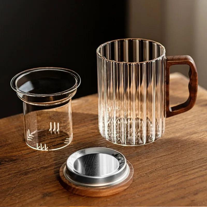 Vertical glass tea separation tea cup Personal office water cup Home filter coffee cup with lid