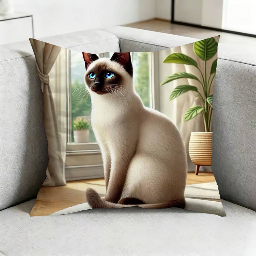 Cute SiameseE CCat Square DoubleSided printed Pillow Case Bedroom Bedside Pillow Sofa Cushion Cover Gift