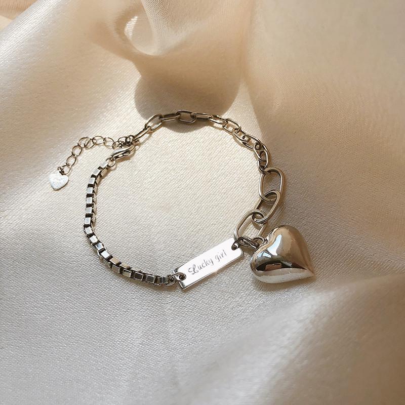 Fashion Personality Bright Face Love Female Simple Niche Design Rectangular Letter Lucky Bracelet Retro Zircon Accessories медный