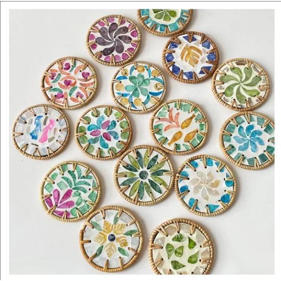 

Amazon Rattan Hand Woven Colored Shell Tea Cup Pad Circular Heat-resistant Insulation Pad Household Teapot Pad Coaster