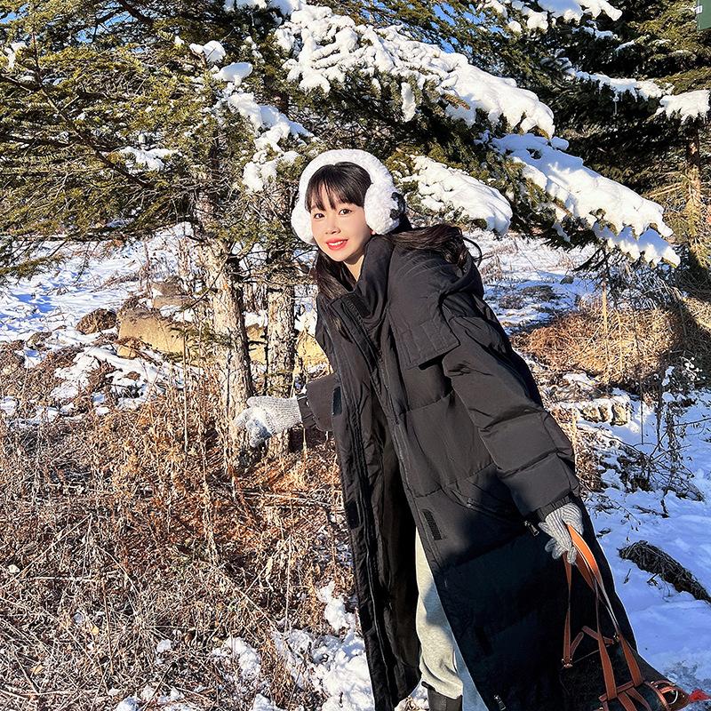 

Черно-белая рабочая хлопковая куртка женская длинная ниже колена новая хлопковая куртка свободная утепленная куртка-пуховик oversizeмодная женская XL чёрный