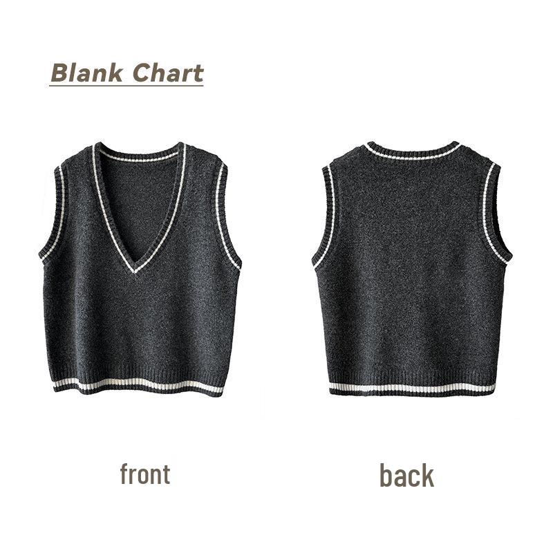 Retro Japanese Deer Knit Vest - Loose V-Neck Color Block Sweater for Boys