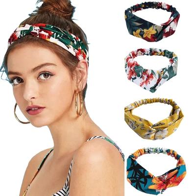 Women New Fashion Women Headband Print Plants Flowers Hair Band Cross Knot Turban Bandage Vintage Head Wrap Hair Accessories