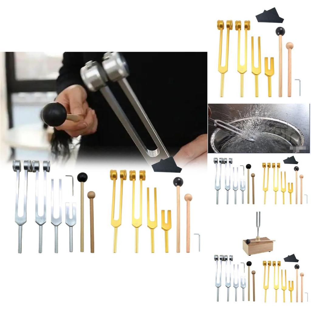 Gold Aluminum Alloy Music Tuner Kit For Instruments And Wellness Applications With Wooden Mallet