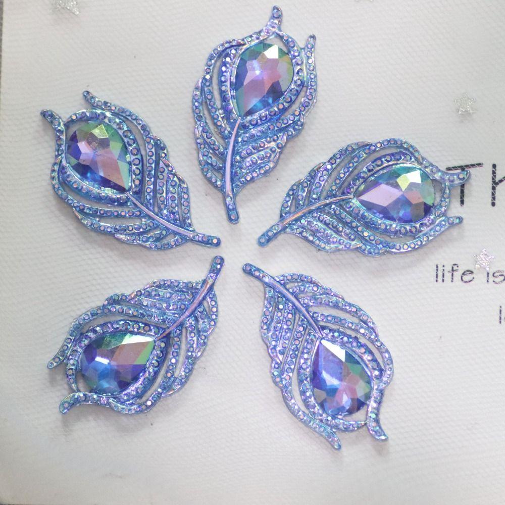 20PCS DIY Crafts 3D Peacock Feathers Solid Color Hand Sewing Gem New Flat Back Rhinestone  Scrapbook