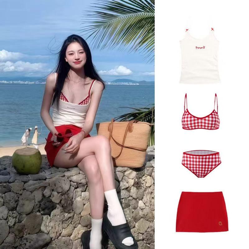 Swimsuit women's split four-piece set bikini beautiful small man atmosphere pure desire vacation hot spring swimsuit