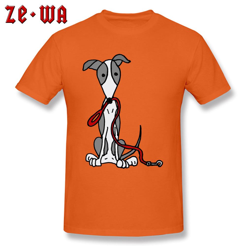 Funny Mens T Shirt Dark Grey Tshirts 100 Cotton Clothes Greyhound Dog With Red Leash Cartoon Tops Tees Summer Fall Tshirt