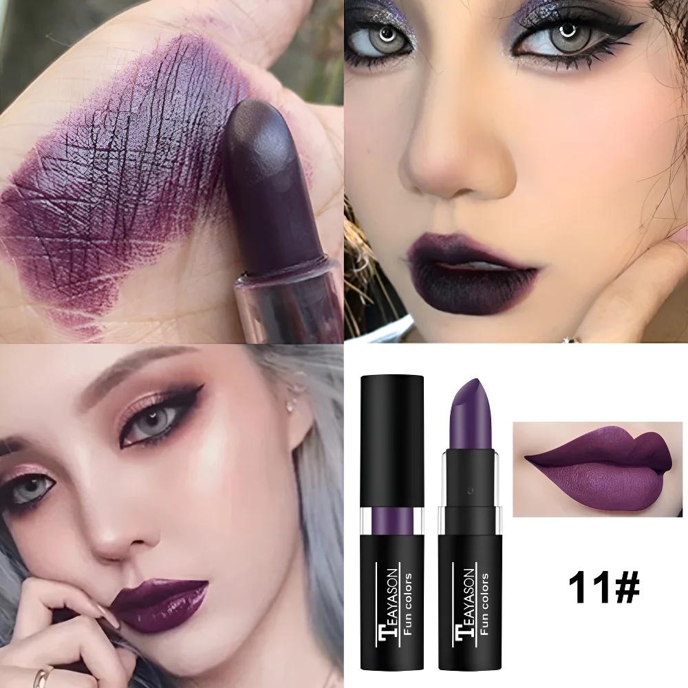 12 Kleuren Matte Nude Klei Lippenstift Vampier Make-up Punk Zwarte Lipgloss Donkere Verf Stick Duurzame Waterdichte Langdurige Cosmetica